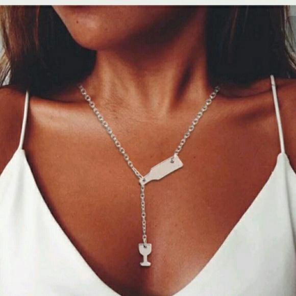 Jewelry - Wine bottle and glass necklace🍷🍷🍷